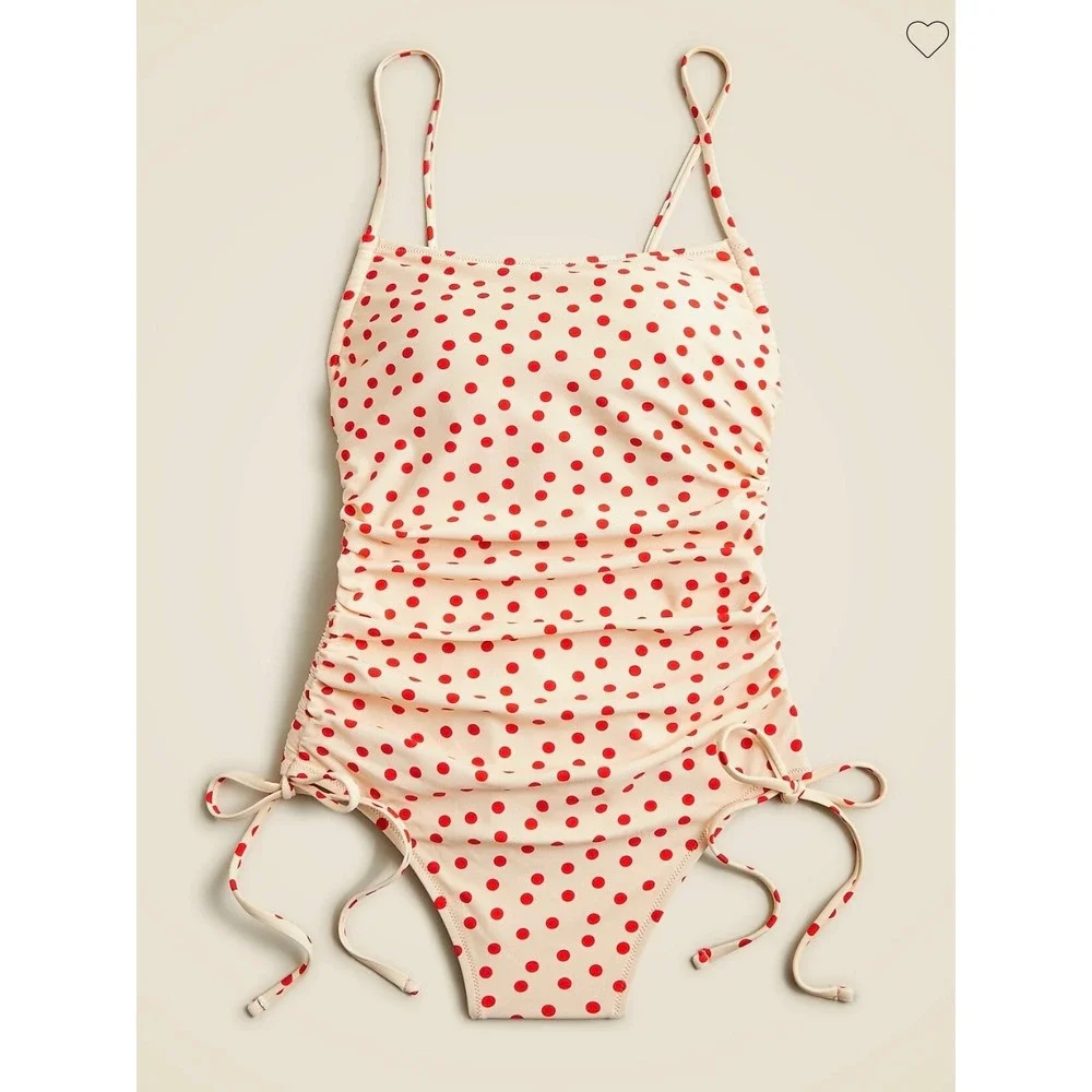J. Crew Ruched one-piece swimsuit with side ties in red dot print Size 22